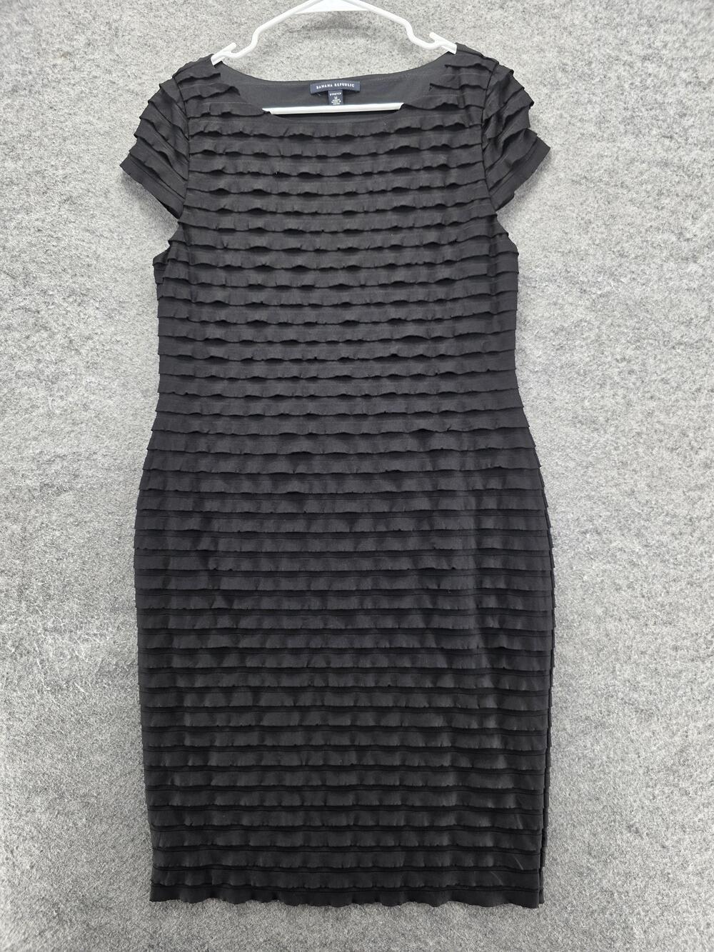 Banana Republic Dress Womens Medium Black Stretch Tiered Sheath Short Sleeve